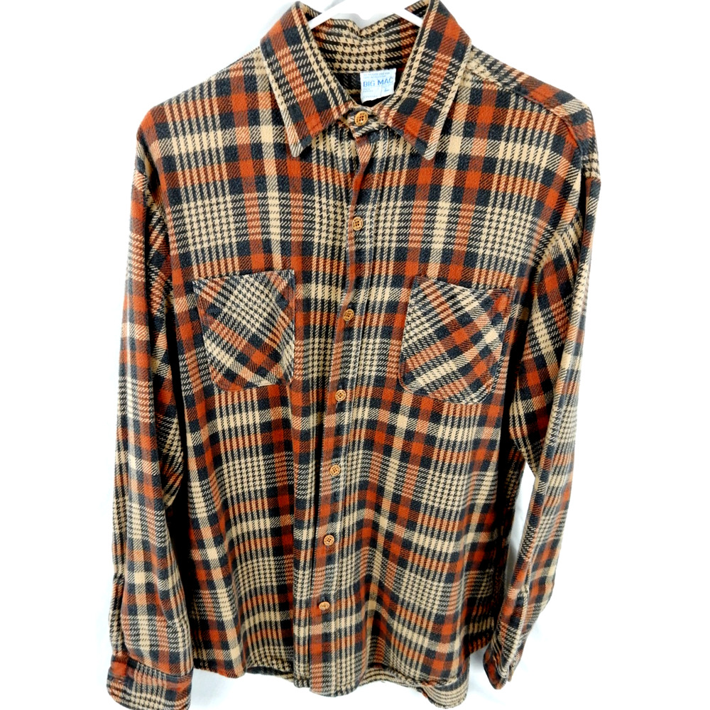 Vtg 90s Big Mac Flannel Shirt Mens L Tall Brown Plaid JCPenney JC Penny USA Made - Picture 3 of 8